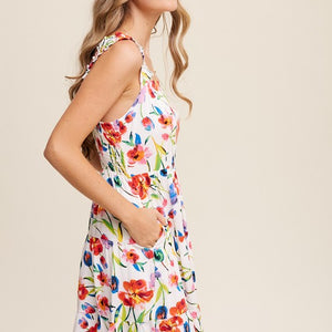 Flower Print Square Neck Dress