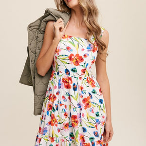 Flower Print Square Neck Dress