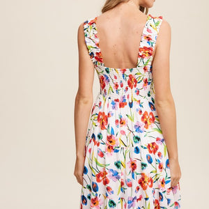 Flower Print Square Neck Dress