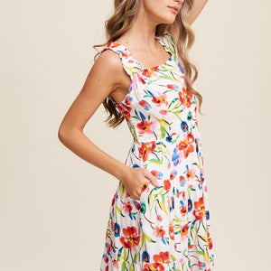 Flower Print Square Neck Dress