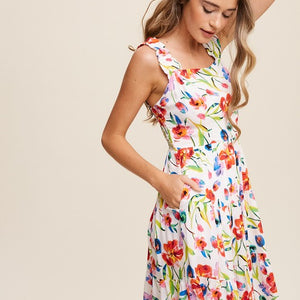 Flower Print Square Neck Dress