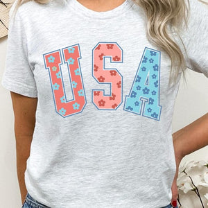 Floral USA 4th of July Graphic T Shirts