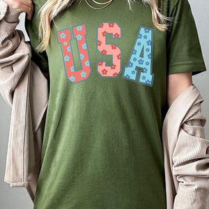 Floral USA 4th of July Graphic T Shirts