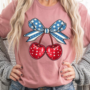 Cherry Coquette USA Bow Graphic T Shirts