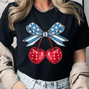 Cherry Coquette USA Bow Graphic T Shirts