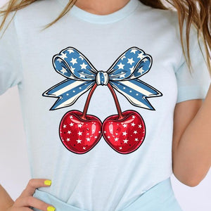 Cherry Coquette USA Bow Graphic T Shirts