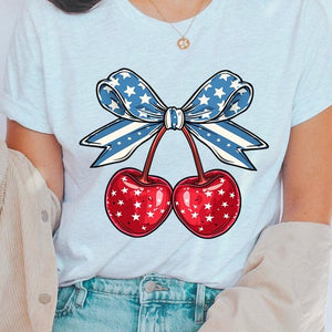 Cherry Coquette USA Bow Graphic T Shirts