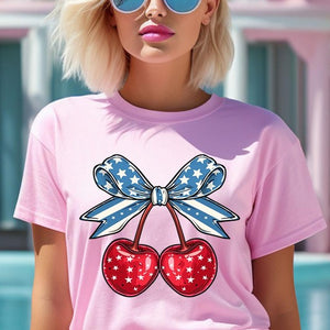 Cherry Coquette USA Bow Graphic T Shirts