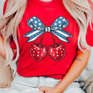 Cherry Coquette USA Bow Graphic T Shirts