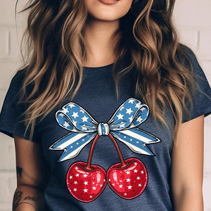 Cherry Coquette USA Bow Graphic T Shirts