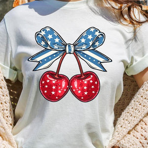 Cherry Coquette USA Bow Graphic T Shirts