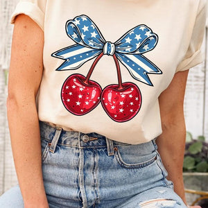 Cherry Coquette USA Bow Graphic T Shirts