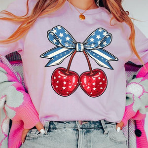 Cherry Coquette USA Bow Graphic T Shirts