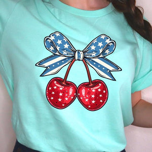 Cherry Coquette USA Bow Graphic T Shirts