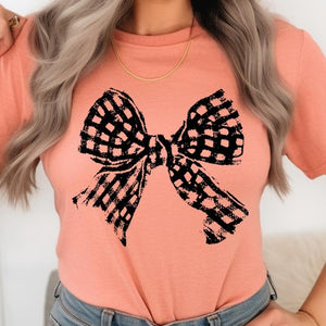 Vintage Checkered Bow Graphic T Shirts