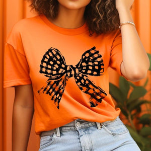 Vintage Checkered Bow Graphic T Shirts