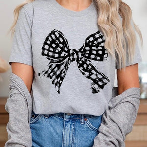 Vintage Checkered Bow Graphic T Shirts