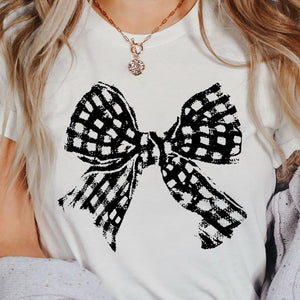 Vintage Checkered Bow Graphic T Shirts