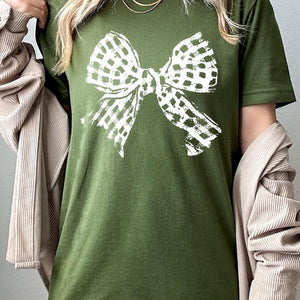 Vintage Checkered Bow Graphic T Shirts
