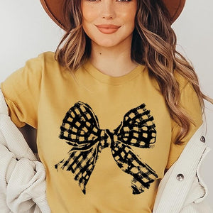 Vintage Checkered Bow Graphic T Shirts