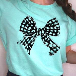 Vintage Checkered Bow Graphic T Shirts