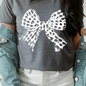 Vintage Checkered Bow Graphic T Shirts