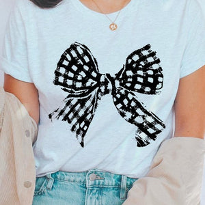 Vintage Checkered Bow Graphic T Shirts