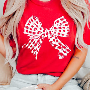 Vintage Checkered Bow Graphic T Shirts