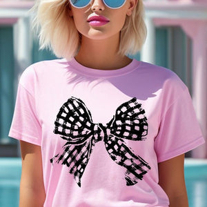 Vintage Checkered Bow Graphic T Shirts