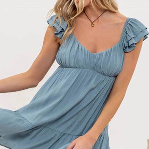 Ruched dusty blue dress