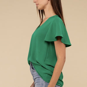 Woven Airflow Flutter Sleeve Top