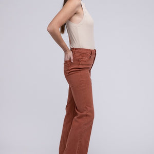 Acid Washed Frayed Cutoff Hem Straight Wide Pants