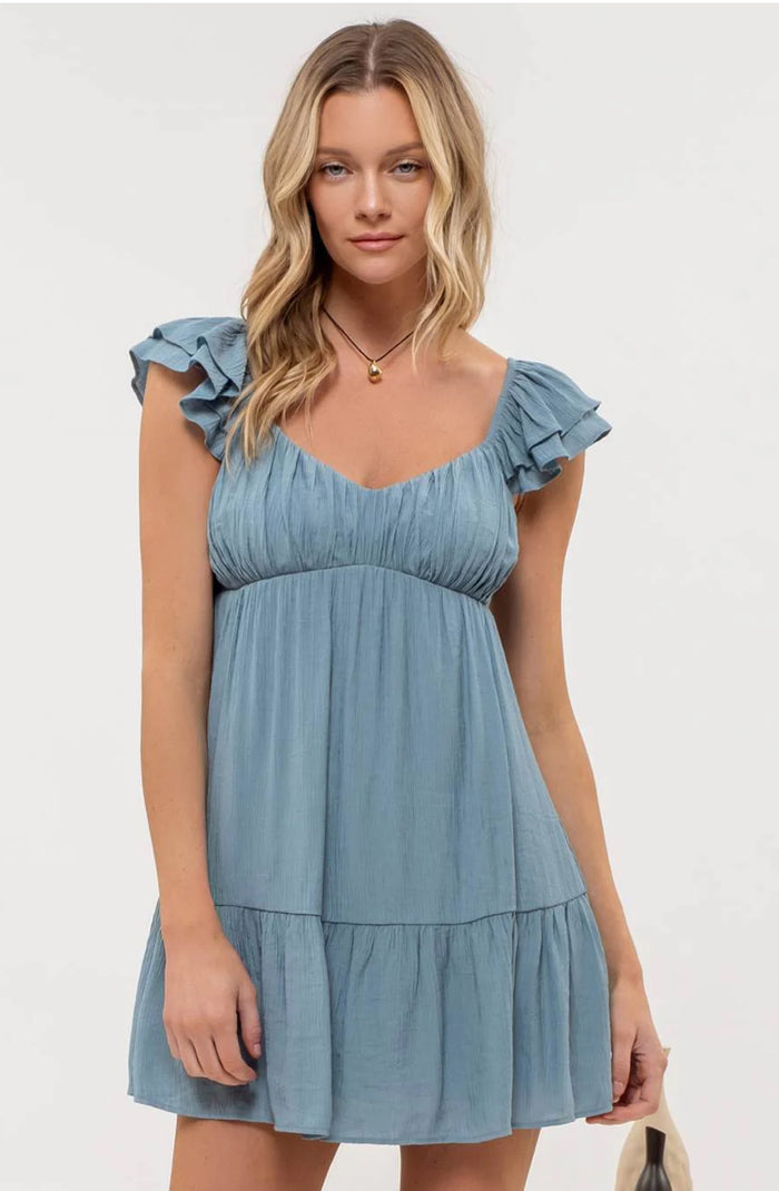 Ruched dusty blue dress