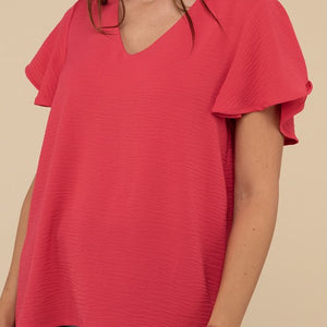 Woven Airflow Flutter Sleeve Top