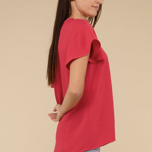 Woven Airflow Flutter Sleeve Top