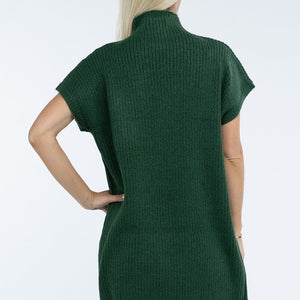 Mock Neck Short Sleeve Sweater Dress with Pocket