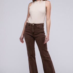 Acid Washed Frayed Cutoff Hem Straight Wide Pants