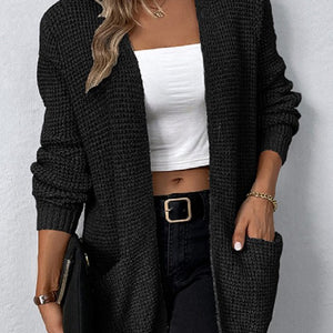 Open front waffle sweater cardigan