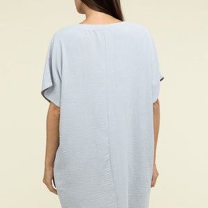 Woven Airflow V Neck T-Shirt Dress with Pockets