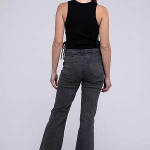 Acid Washed Frayed Cutoff Hem Straight Wide Pants