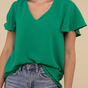 Woven Airflow Flutter Sleeve Top