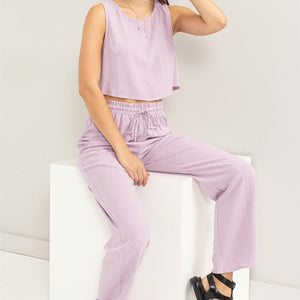 D-Linen Blended Top and Pants Set