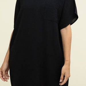 Woven Airflow V Neck T-Shirt Dress with Pockets