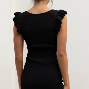 Black ruffle trim mini dress