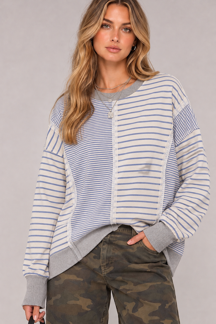 Mixed Stripe Contrast Sweatshirt
