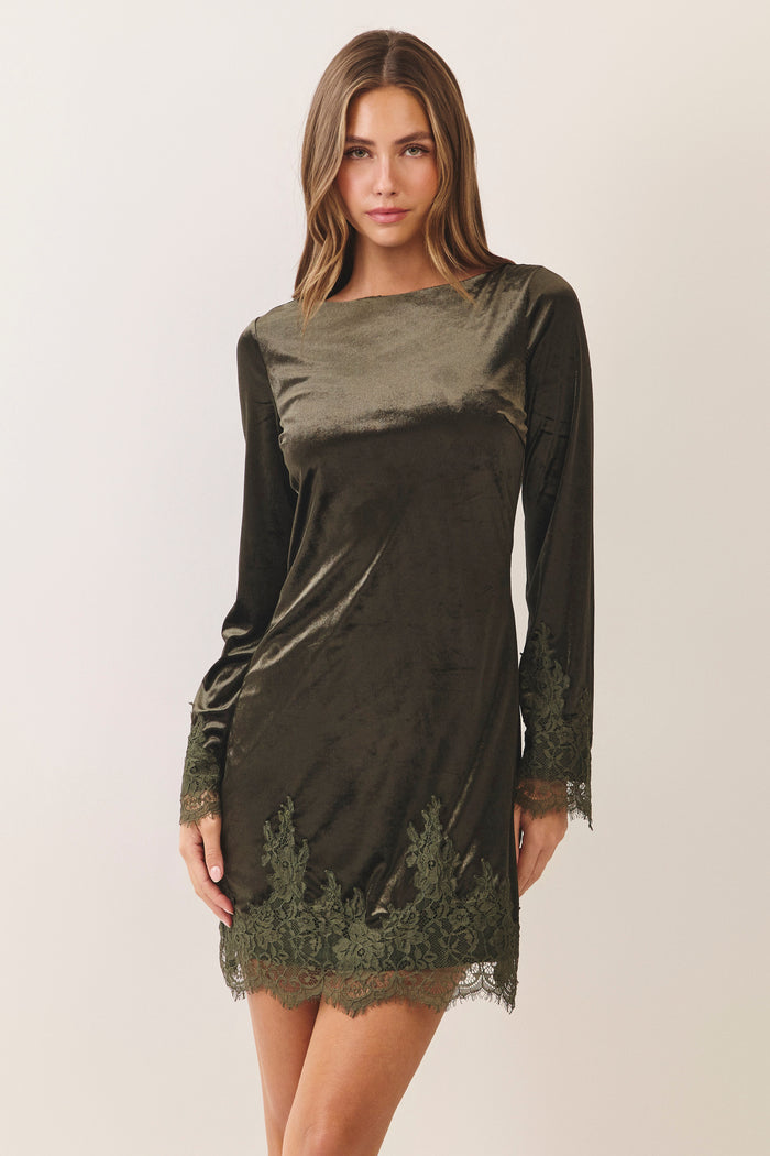 Olive velvet and lace dress