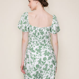 Linen white and green print jumpsuit