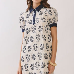 Geometric Print Floral Puff Sleeve Mini Dress