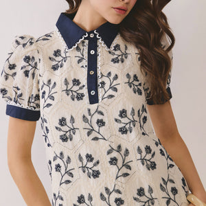 Geometric Print Floral Puff Sleeve Mini Dress