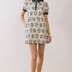 Geometric Print Floral Puff Sleeve Mini Dress